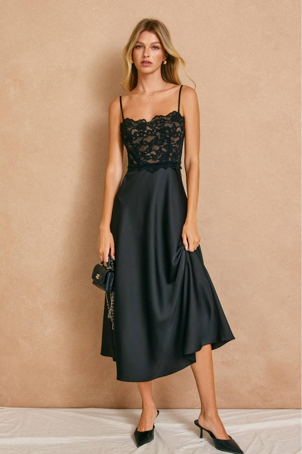 Convertible Lace and Satin Corset Midi Dress