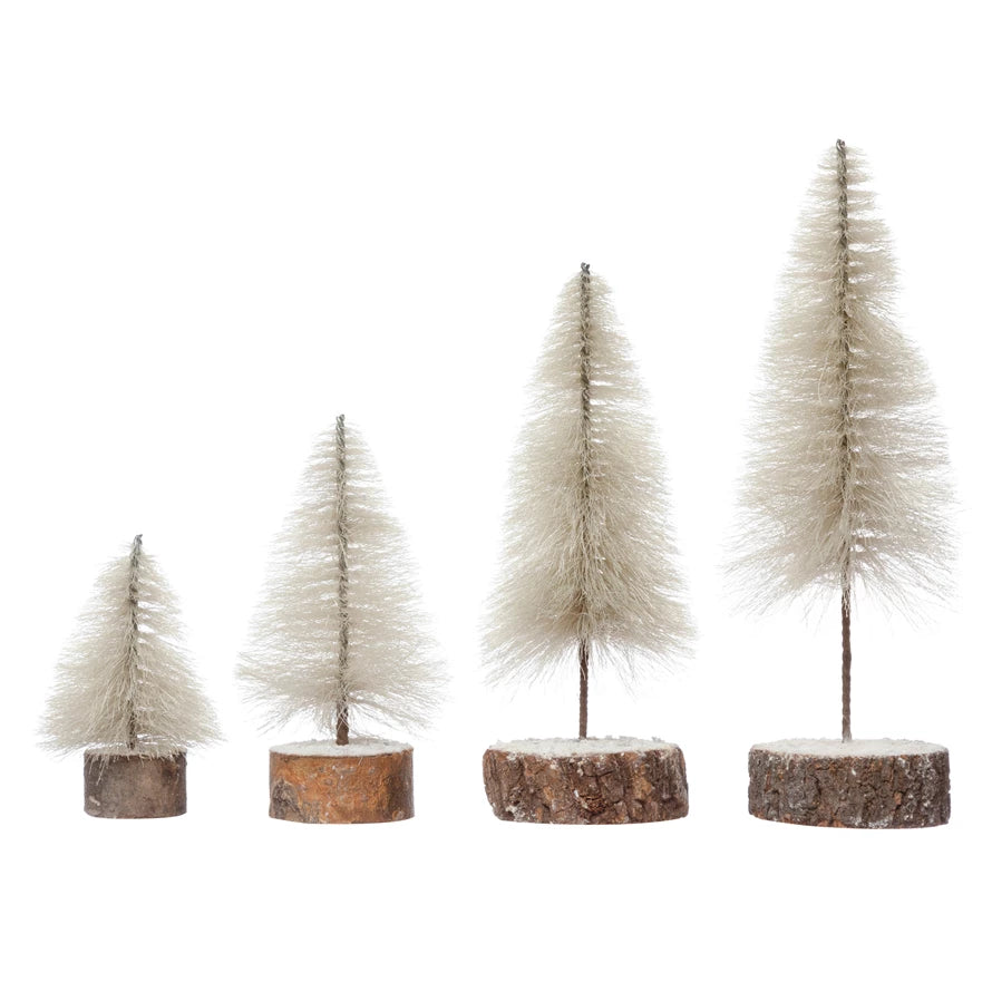 String Trees with Wood Slice Bases - Cream